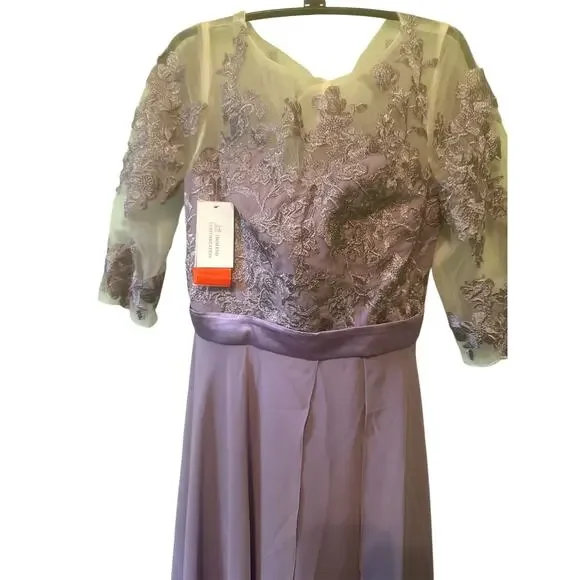 Wedding Dress Pants 10 Formal Gown Lace Embroidered Long Sleeve Mesh Bridal - Picture 2 of 5